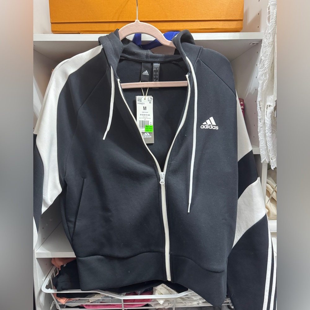 Adidas Black and White Hoodie with Zip